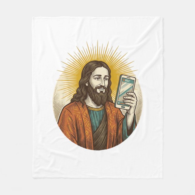 Jesus Accidental Video Instead Of Photo Camera Fai Fleece Blanket (Front)