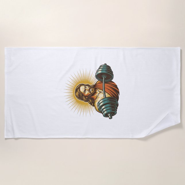 Jesus Accidentally Adding Too Much Weight Gym Fail Beach Towel (Front)