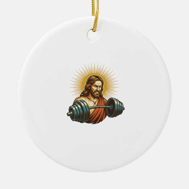 Jesus Accidentally Adding Too Much Weight Gym Fail Ceramic Tree Decoration (Front)