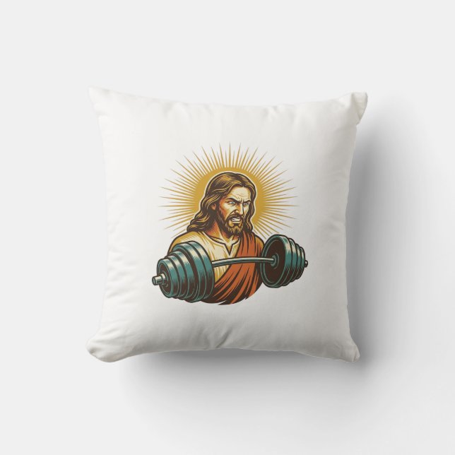 Jesus Accidentally Adding Too Much Weight Gym Fail Cushion (Front)