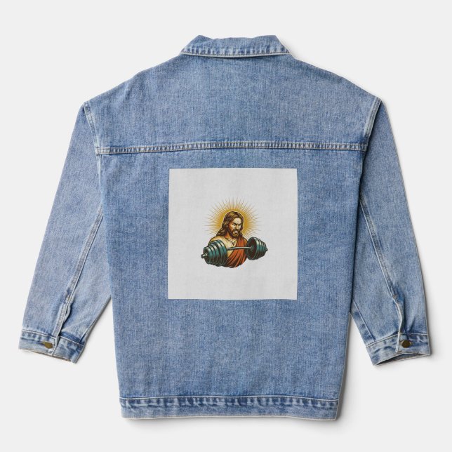 Jesus Accidentally Adding Too Much Weight Gym Fail Denim Jacket (Back)