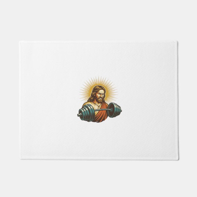Jesus Accidentally Adding Too Much Weight Gym Fail Doormat (Front)