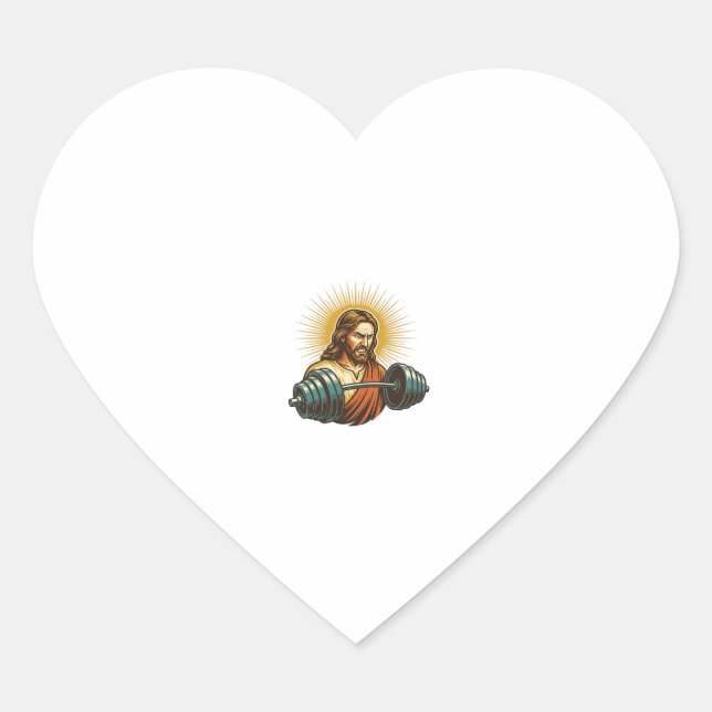 Jesus Accidentally Adding Too Much Weight Gym Fail Heart Sticker (Front)