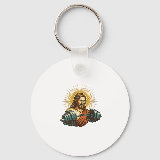 Jesus Accidentally Adding Too Much Weight Gym Fail Key Ring (Front)
