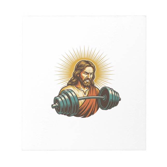 Jesus Accidentally Adding Too Much Weight Gym Fail Notepad (Front)
