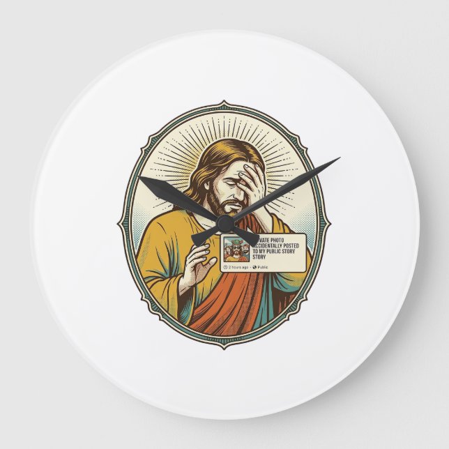 Jesus Added To Story Instead Direct Message Social Large Clock (Front)