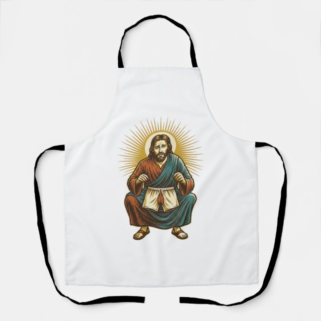 Jesus Adjusting Uncomfortable Wedgie Mid Squat Gym Apron (Front)