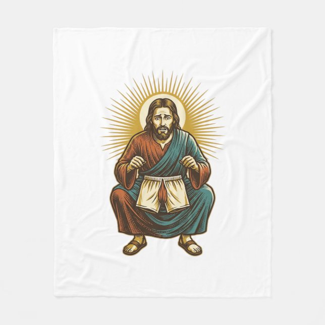 Jesus Adjusting Uncomfortable Wedgie Mid Squat Gym Fleece Blanket (Front)