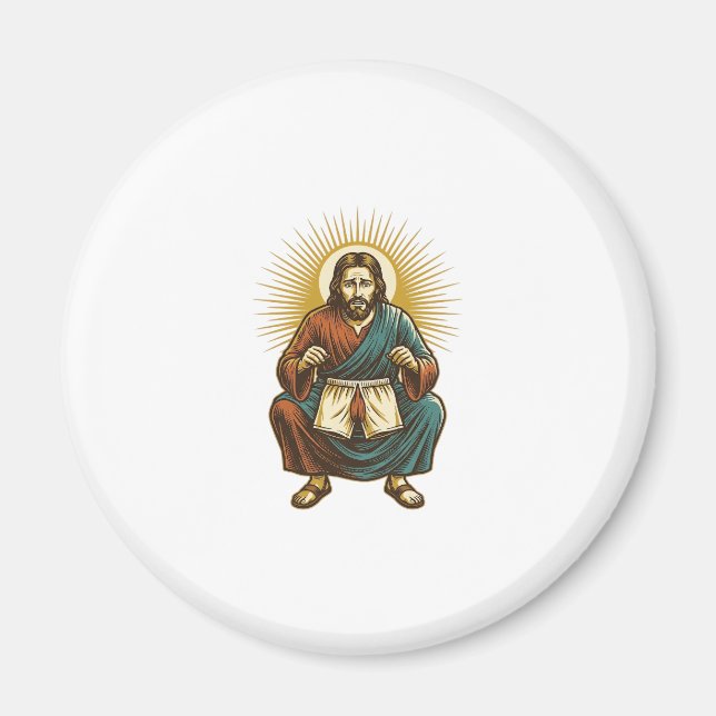 Jesus Adjusting Uncomfortable Wedgie Mid Squat Gym Magnet (Front)