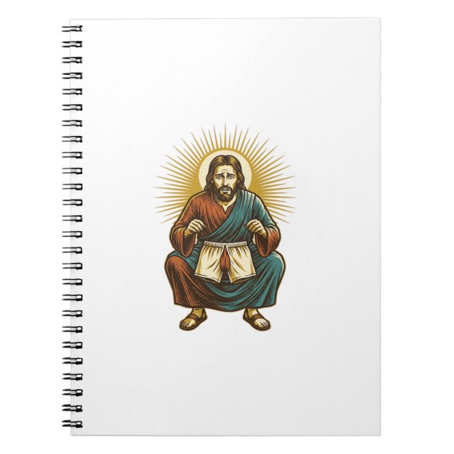 Jesus Adjusting Uncomfortable Wedgie Mid Squat Gym Notebook (Front)
