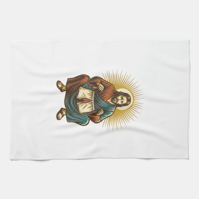 Jesus Adjusting Uncomfortable Wedgie Mid Squat Gym Tea Towel (Horizontal)
