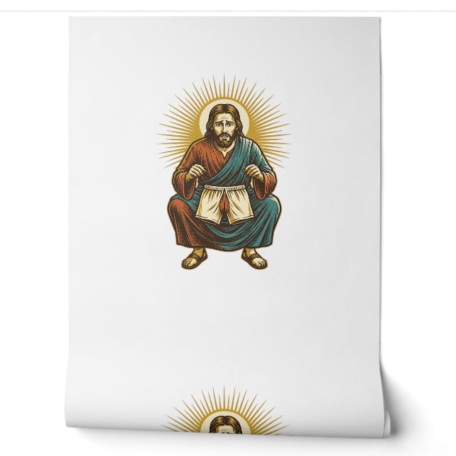 Jesus Adjusting Uncomfortable Wedgie Mid Squat Gym Wallpaper (Unrolling)