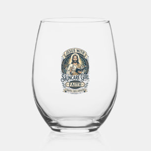 Jesus Aesthetician Skincare Vintage Shirt Christia Stemless Wine Glass