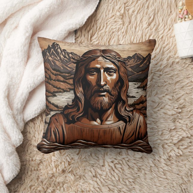 Jesus Amidst Mountains and River Landscape Cushion (Blanket)
