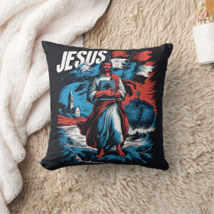 Jesus amidst storms of faith and hope at sea cushion