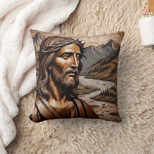 Jesus Among Mountains at Sunset Cushion (Blanket)