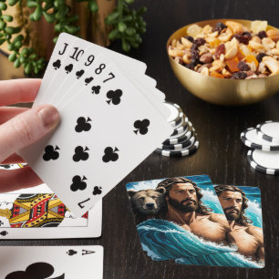 Jesus And A Bear Playing Cards