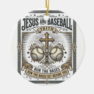 Jesus and Baseball Vintage Christian  Ceramic Tree Decoration