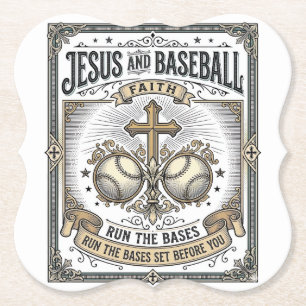 Jesus and Baseball Vintage Christian Paper Coaster