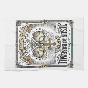 Jesus and Baseball Vintage Christian Tea Towel