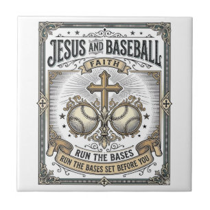 Jesus and Baseball Vintage Christian Tile