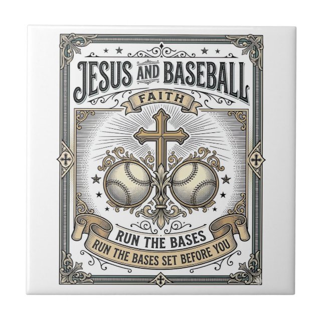 Jesus and Baseball Vintage Christian  Tile (Front)