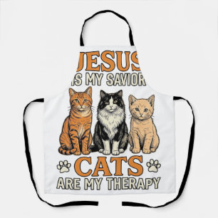 Jesus And Cats Are My Therapy Vintage Cat Shirt Apron
