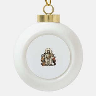 Jesus and Cats Vintage Ceramic Ball Christmas Ornament