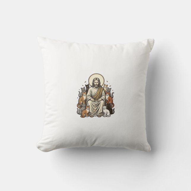 Jesus and Cats Vintage Cushion (Front)