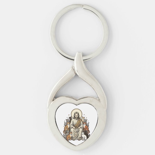 Jesus and Cats Vintage Key Ring (Front)