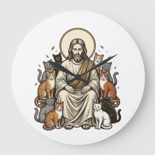 Jesus and Cats Vintage Large Clock