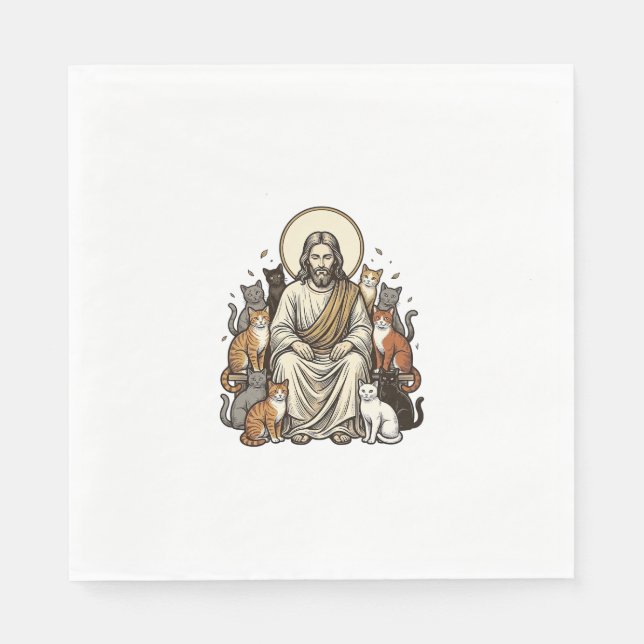 Jesus and Cats Vintage Napkin (Front)