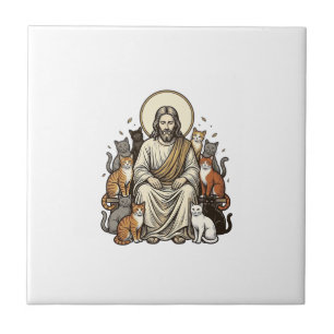 Jesus and Cats Vintage Tile
