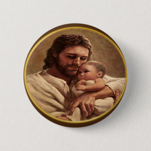Jesus and child 6 cm round badge