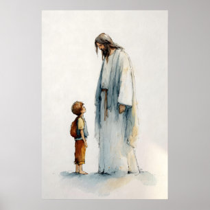 Jesus And Child Art – Minimalist Christian Wall Poster