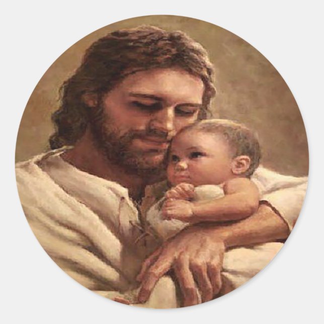 Jesus and child classic round sticker (Front)