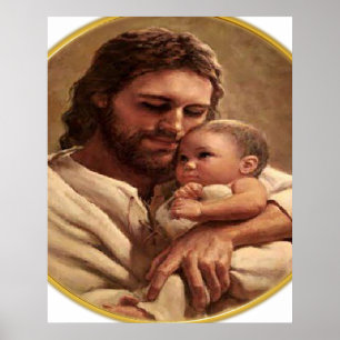 Jesus and Child Watch Poster