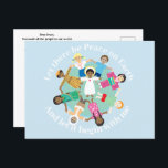 Jesus and children peace prayer postcard<br><div class="desc">Jesus with all the children of the world
Simple childrens prayer for peace on the back
Room to add your own greeting</div>