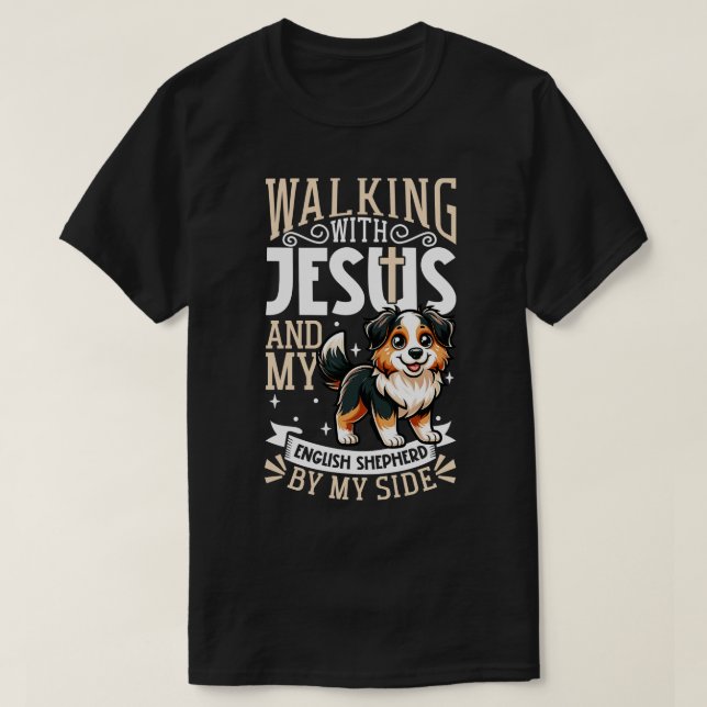Jesus and dog English Shepherd T-Shirt (Design Front)