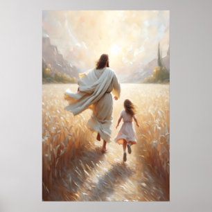 Jesus and Girl Jesus and Children Christ Kids Poster