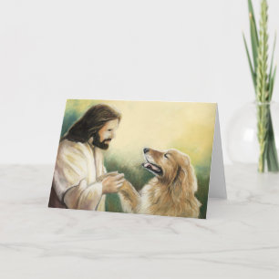 Jesus and Golden Retriever Dog Art Greeting Card