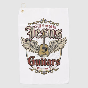 Jesus and Guitars Vintage Christian Guitar Golf Towel