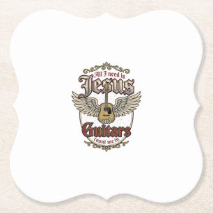 Jesus and Guitars Vintage Christian Guitar Paper Coaster