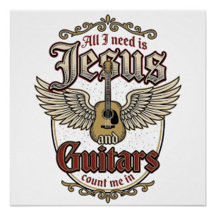 Jesus and Guitars Vintage Christian Guitar Poster