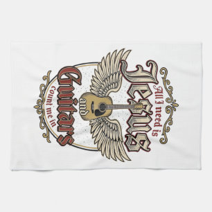 Jesus and Guitars Vintage Christian Guitar Tea Towel