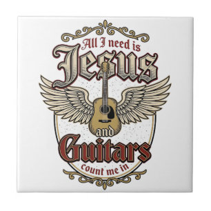 Jesus and Guitars Vintage Christian Guitar Tile