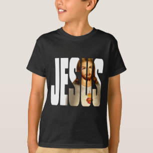 Jesus and His Image on Black T-Shirt