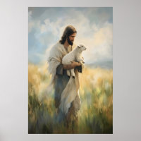 Jesus and Lamb Art Print, Christian Shepherd