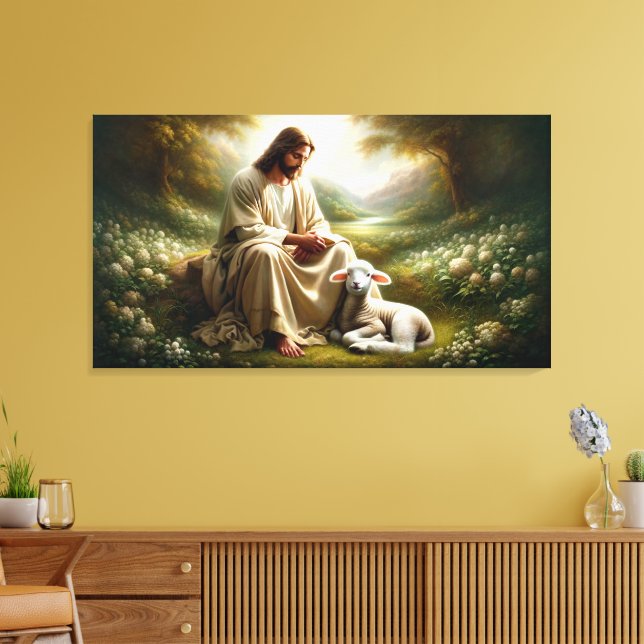 Jesus and Lamb Canvas Art (Insitu(LivingRoom))