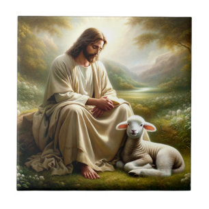 Jesus and Lamb Ceramic Tile